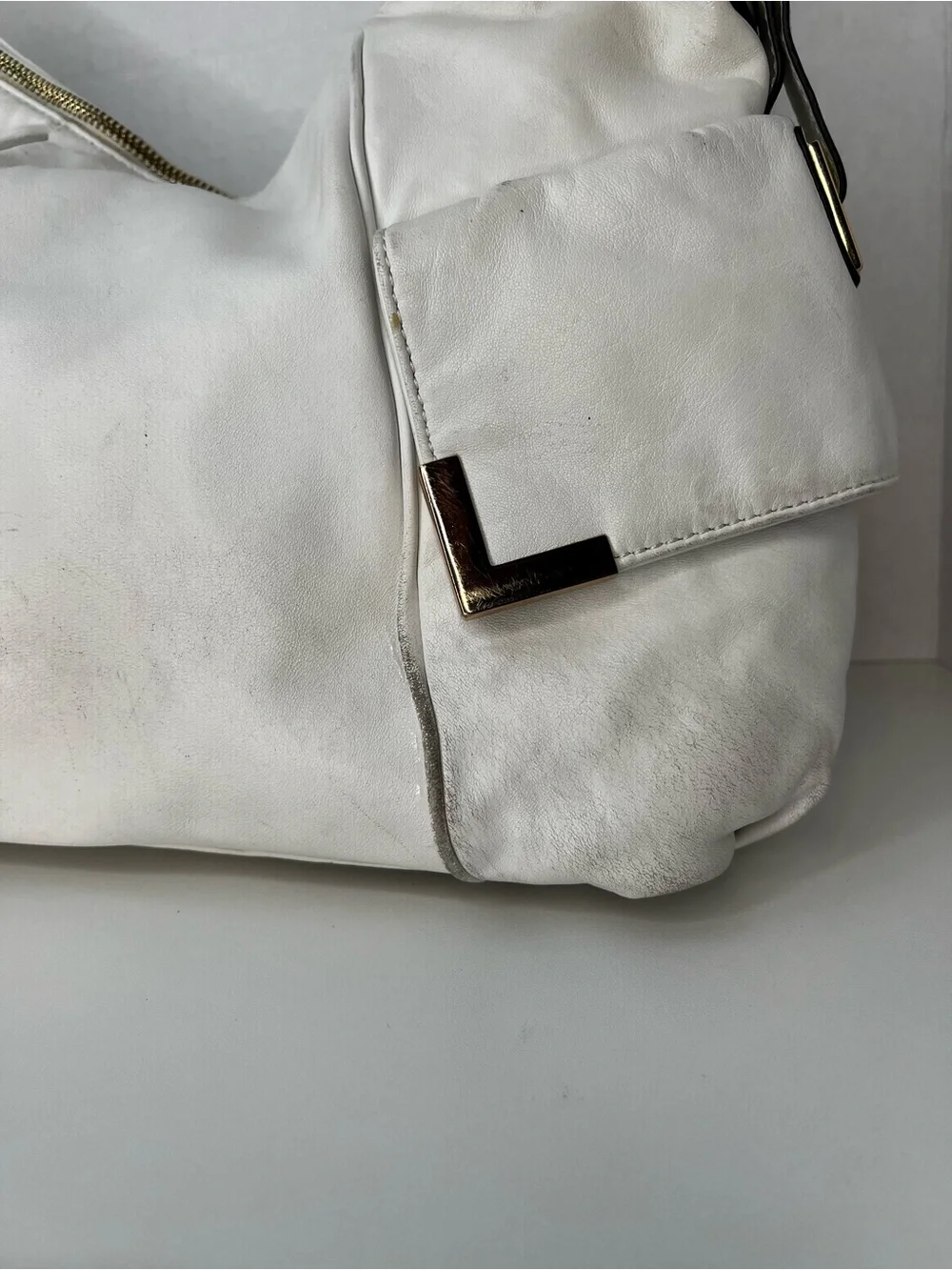 Michael Kors White Leather Large Hobo Shoulder Bag Gold Hardware Purse - Picture 6 of 13